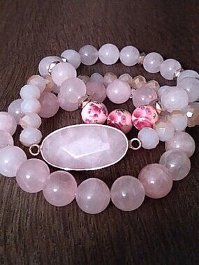 Handcrafted Pretty In Pink Rose Quartz Bracelet Stack